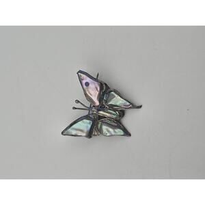 Vintage Sterling Silver Abalone Butterfly Brooch